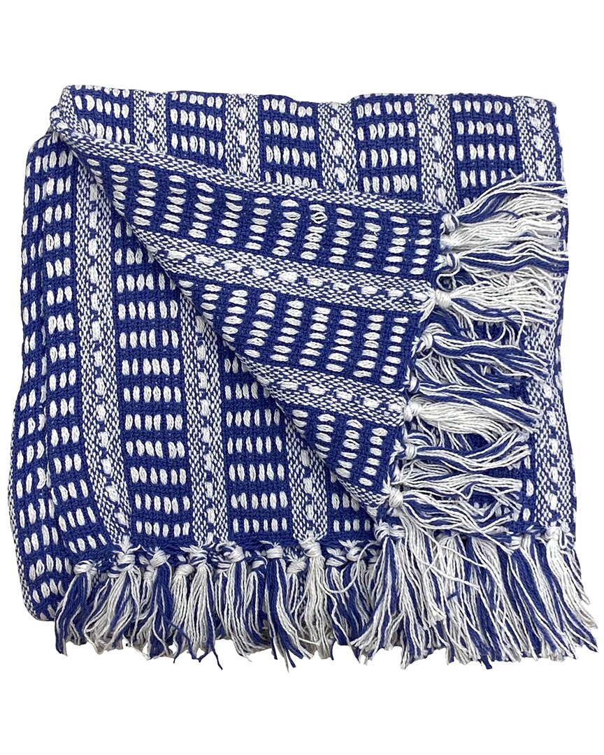 Lr Home Royal Blue Ridgeline Striped Throw Blanket With Fringe In Blue