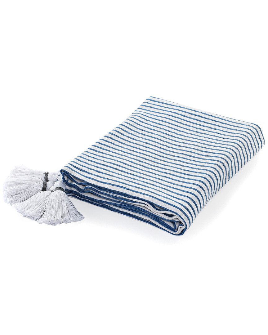 Lr Home Blue And Ivory Striped Throw Blanket With Tassels
