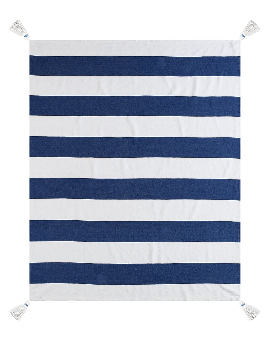 Lr Home Navy Blue Cabana Striped Throw Blanket With Tassels In Blue