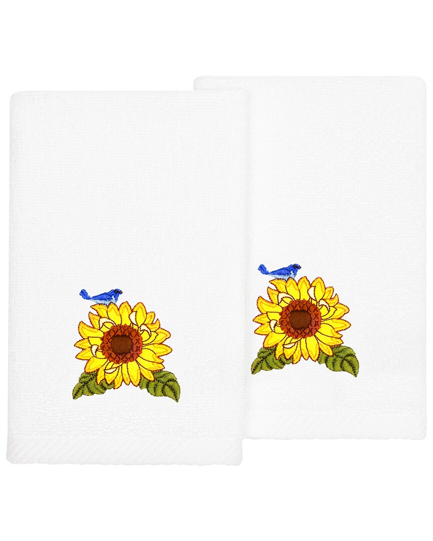 Linum Home Textiles Turkish Cotton Girasol 2pc Embellished Fingertip Towel Set In Silver