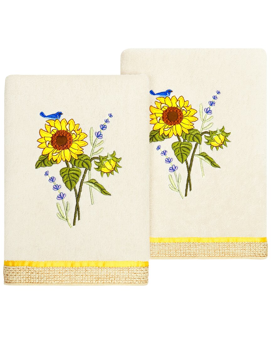 Linum Home Textiles Turkish Cotton Girasol 2pc Embellished Hand Towel Set In Beige