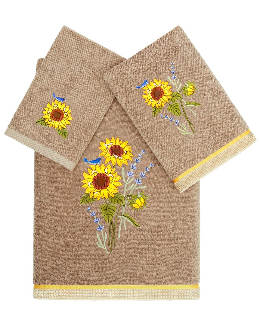 Linum Home Textiles Turkish Cotton Girasol 3pc Embellished Towel Set In Brown
