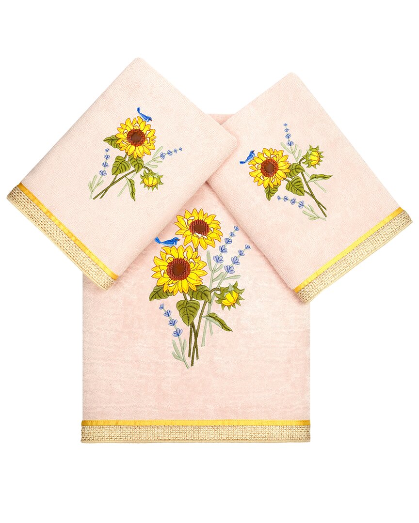 Linum Home Textiles Turkish Cotton Girasol 3pc Embellished Bath & Hand Towel Set In Pink