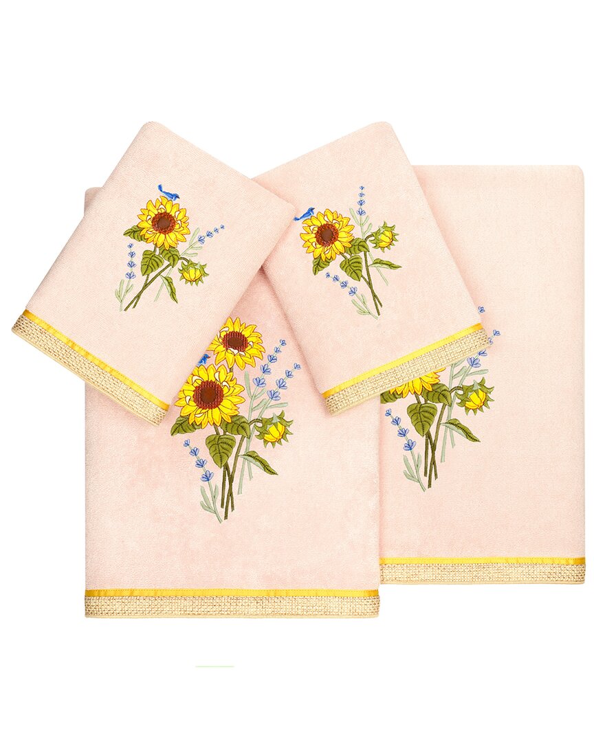 Linum Home Textiles Turkish Cotton Girasol 4pc Embellished Towel Set In Pink