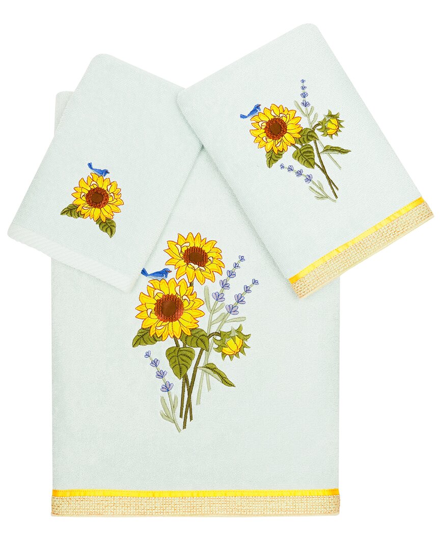 Linum Home Textiles Turkish Cotton Girasol 3pc Embellished Towel Set In Aqua