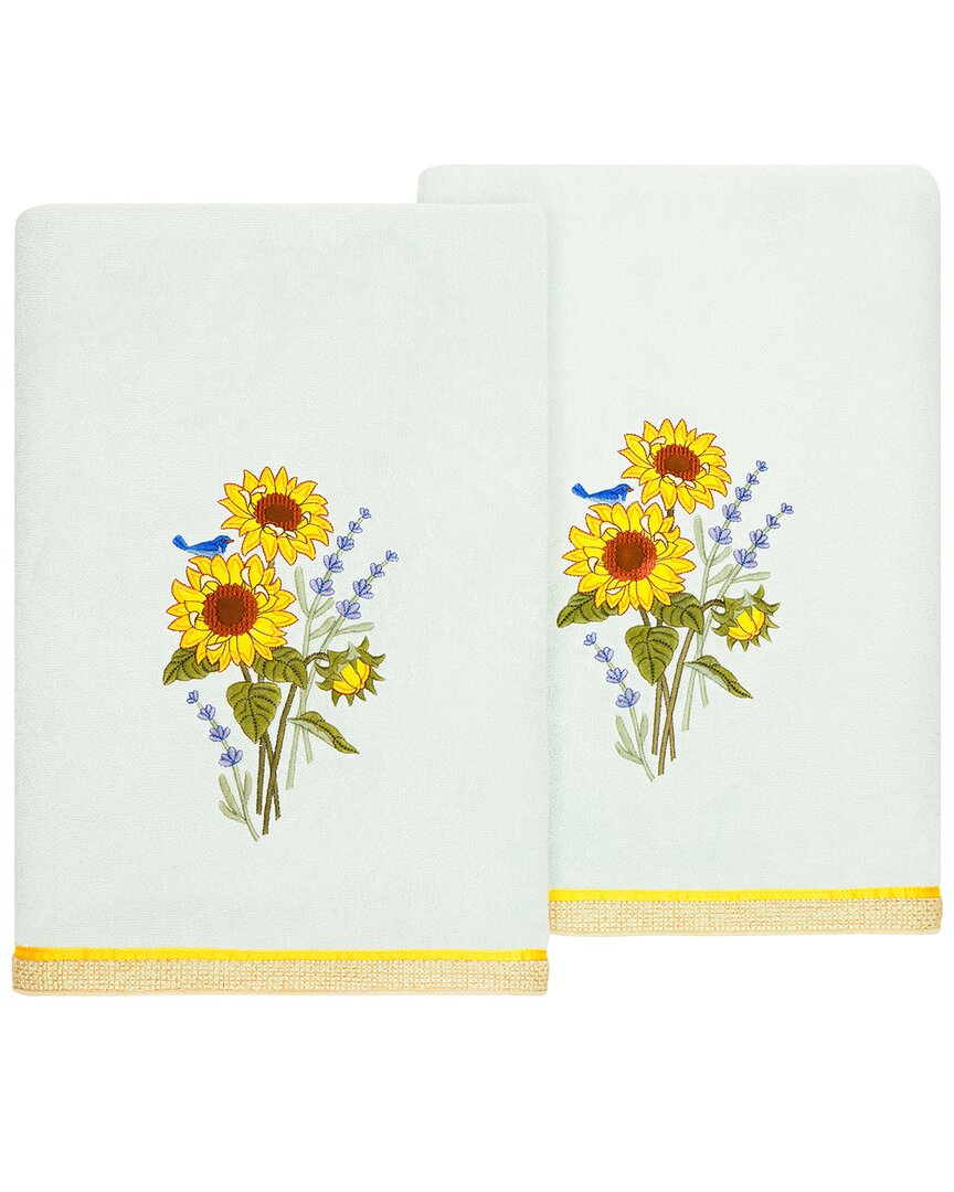 Linum Home Textiles Turkish Cotton Girasol 2pc Embellished Bath Towel Set In Aqua