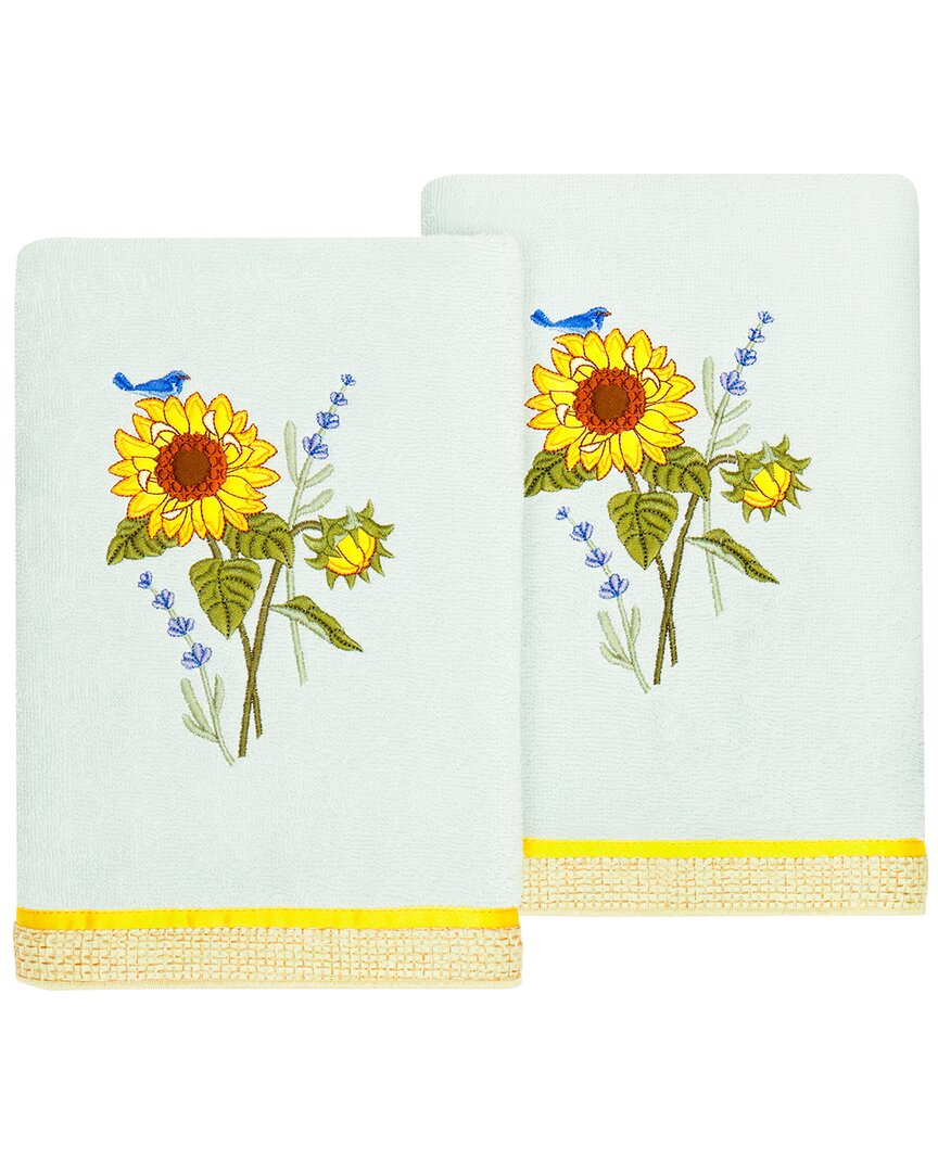 Linum Home Textiles Turkish Cotton Girasol 2pc Embellished Hand Towel Set In Aqua