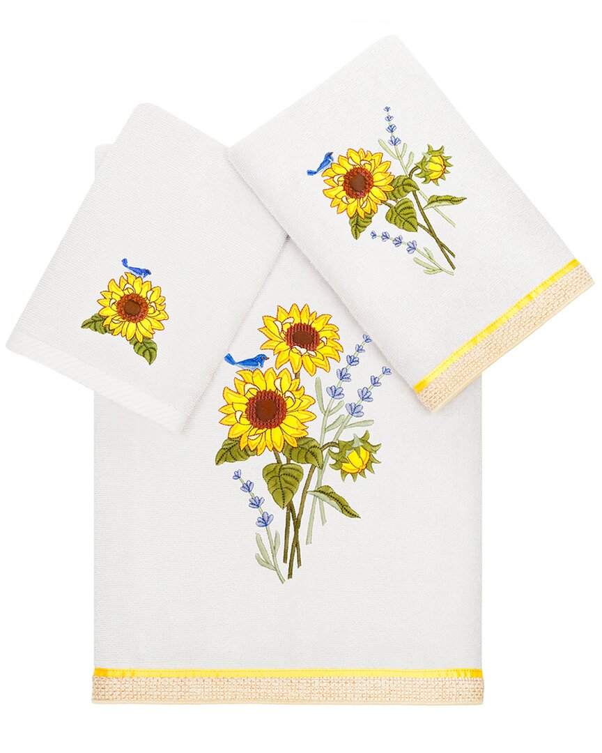 Linum Home Textiles Turkish Cotton Girasol 3pc Embellished Towel Set In Silver