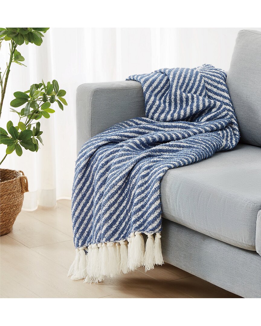 Brooklyn Loom Diagonal Chenille Stripe Throw In Blue