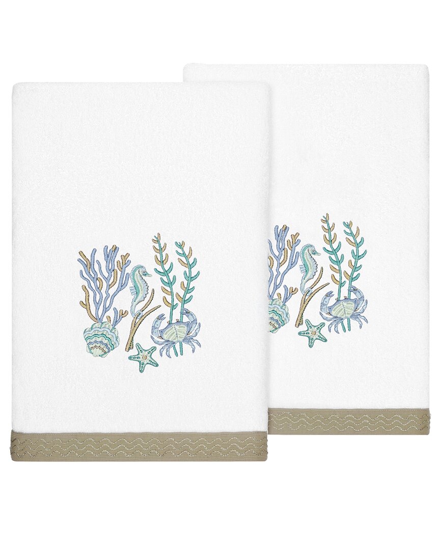 Linum Home Textiles Turkish Cotton Aaron 2pc Embellished Bath Towel Set In White