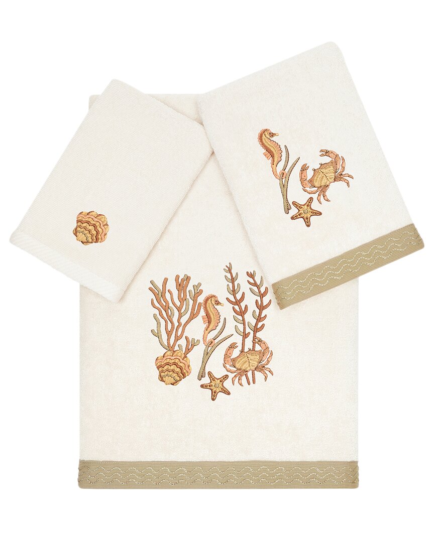 Linum Home Textiles Turkish Cotton Aaron 3pc Embellished Towel Set In Beige