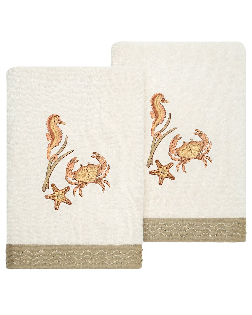 Linum Home Textiles Turkish Cotton Aaron 2pc Embellished Hand Towel Set In Beige