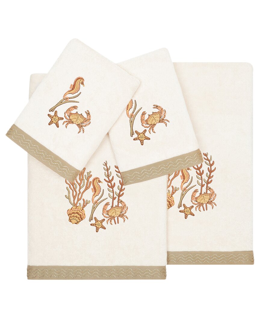 Linum Home Textiles Turkish Cotton Aaron 4pc Embellished Towel Set In Beige