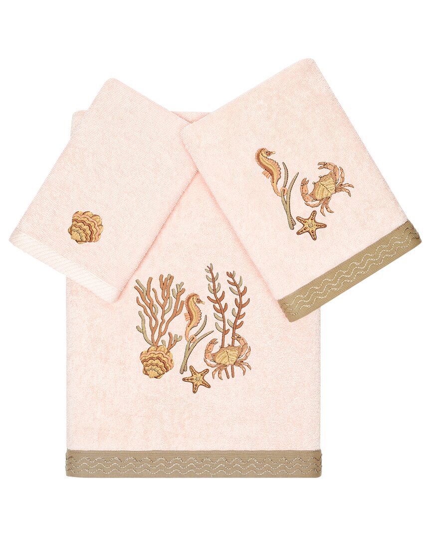 Linum Home Textiles Turkish Cotton Aaron 3pc Embellished Towel Set In Blush