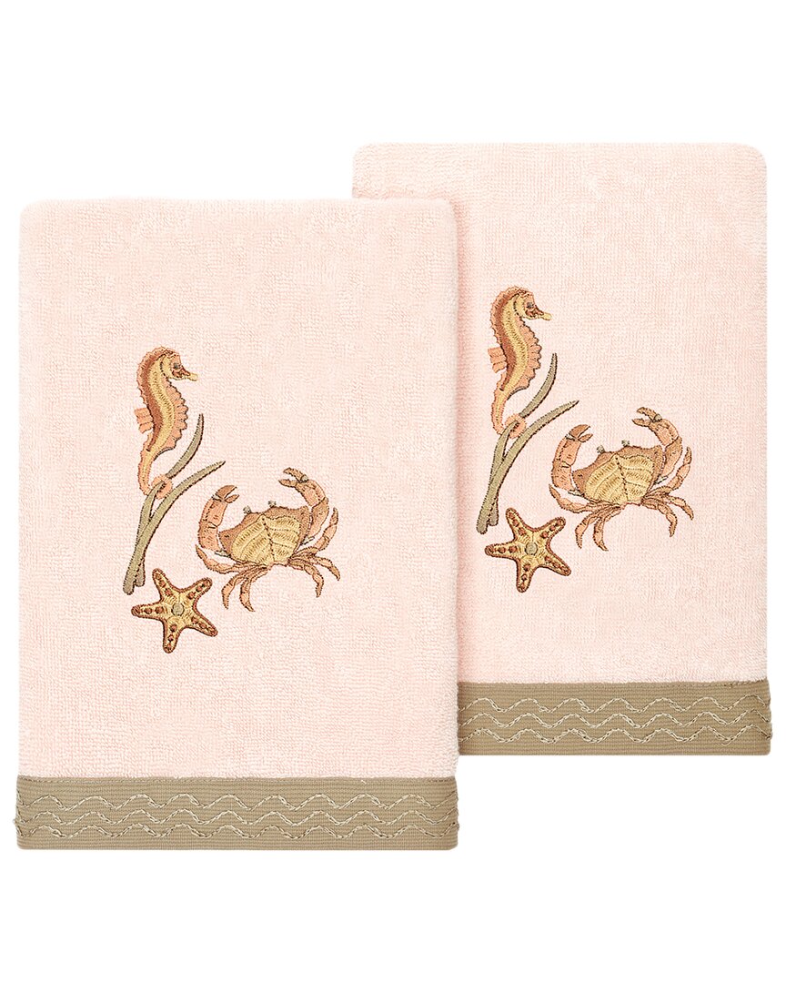 Linum Home Textiles Turkish Cotton Aaron 2pc Embellished Hand Towel Set In Blush