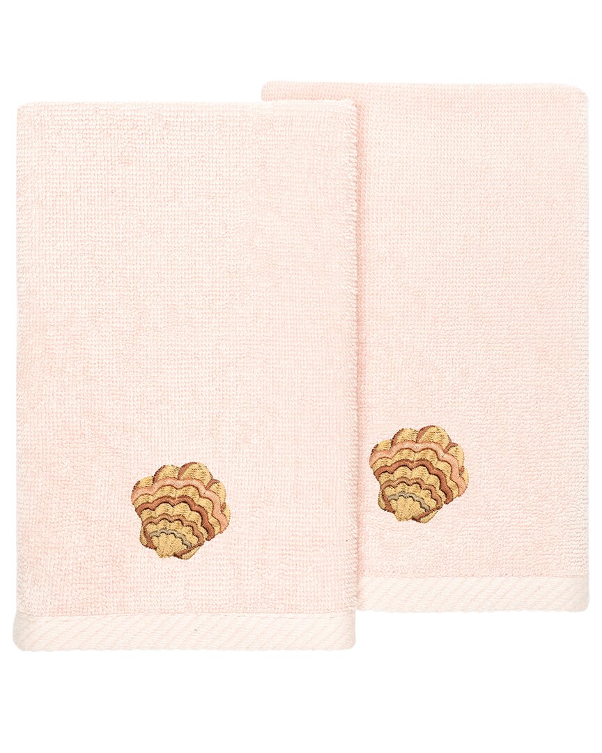 Linum Home Textiles Turkish Cotton Aaron 2pc Embellished Fingertip Towel Set In Blush