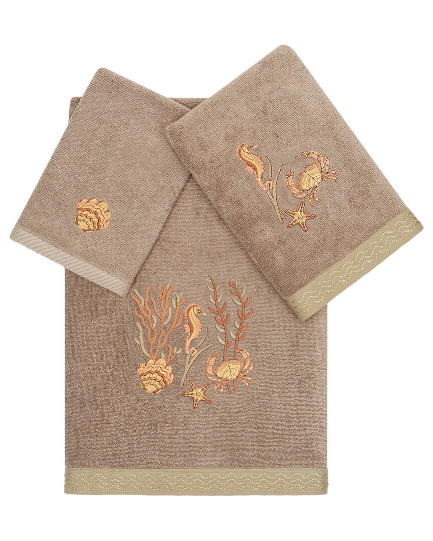 Linum Home Textiles Turkish Cotton Aaron 3pc Embellished Towel Set In Brown