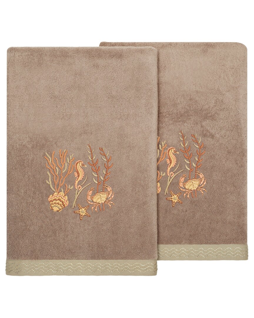 Linum Home Textiles Turkish Cotton Aaron 2pc Embellished Bath Towel Set In Brown
