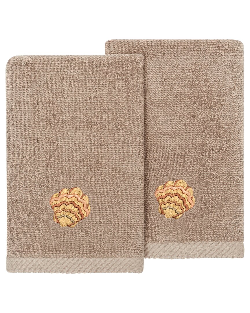 Linum Home Textiles Turkish Cotton Aaron 2pc Embellished Fingertip Towel Set In Brown