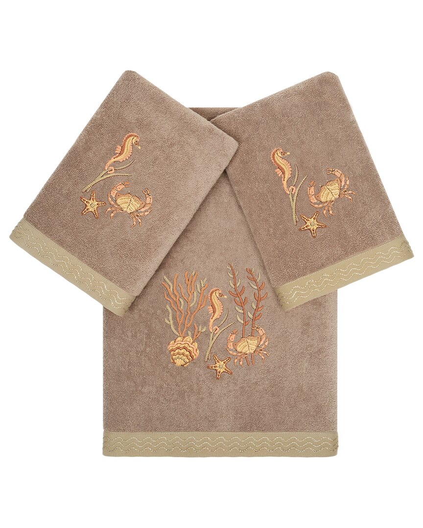 Linum Home Textiles Turkish Cotton Aaron 3pc Embellished Bath & Hand Towel Set In Brown