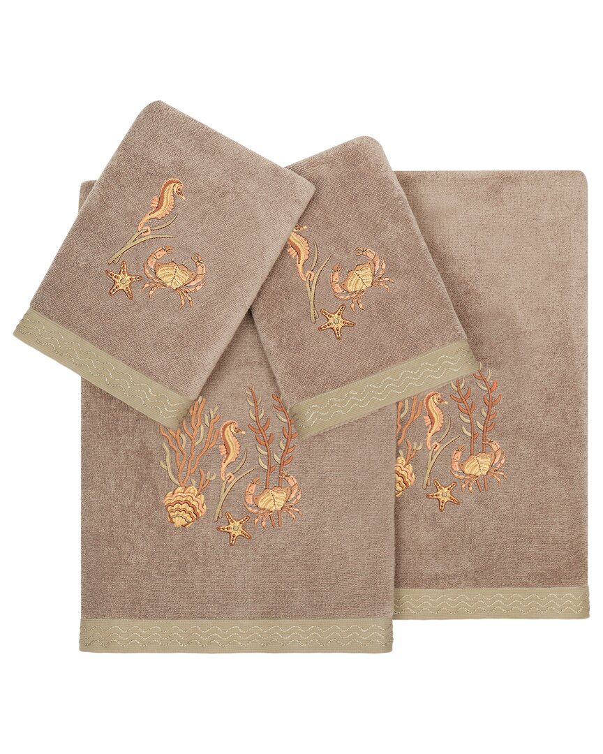Linum Home Textiles Turkish Cotton Aaron 4pc Embellished Towel Set In Brown