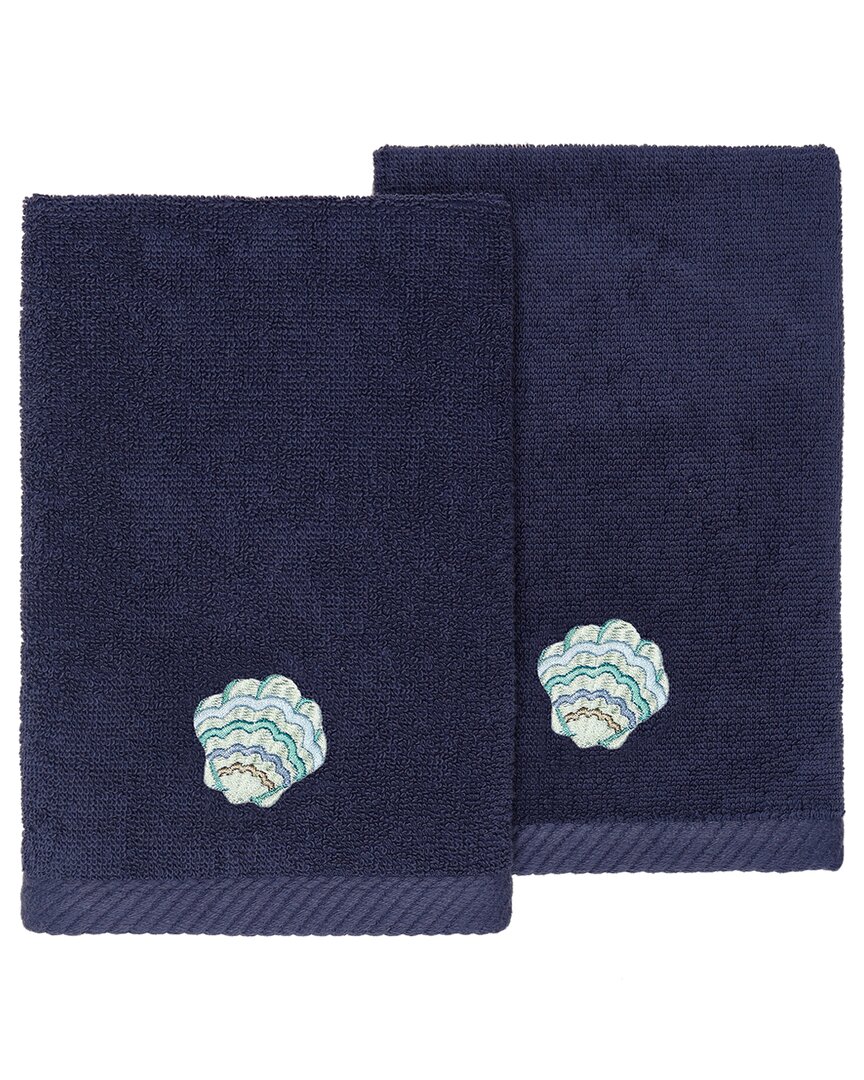 Linum Home Textiles Turkish Cotton Aaron 2pc Embellished Fingertip Towel Set In Blue