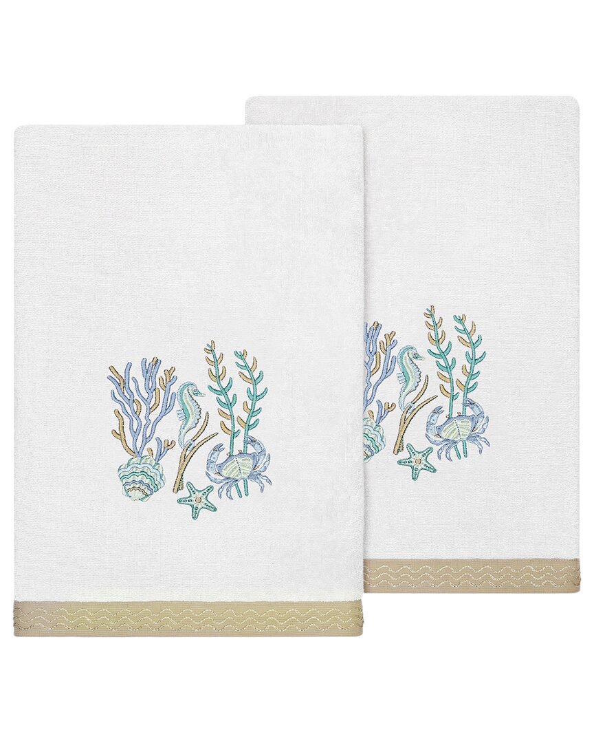 Linum Home Textiles Turkish Cotton Aaron 2pc Embellished Bath Towel Set In Silver