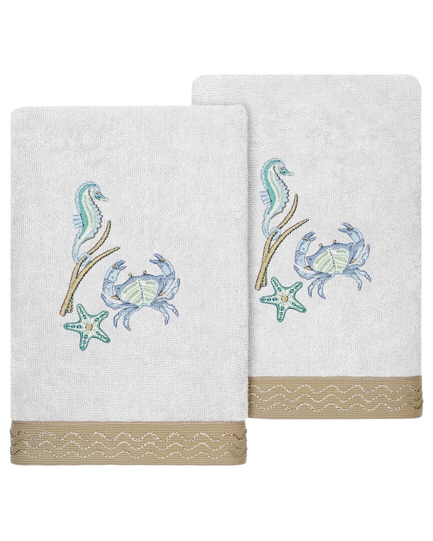 Linum Home Textiles Turkish Cotton Aaron 2pc Embellished Hand Towel Set In Silver