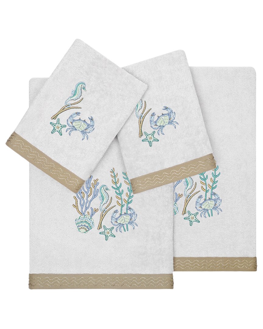 Linum Home Textiles Turkish Cotton Aaron 4pc Embellished Towel Set In Silver