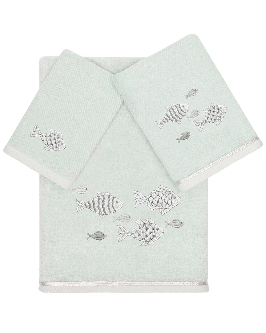 Linum Home Textiles Turkish Cotton Figi 3pc Embellished Towel Set In Aqua