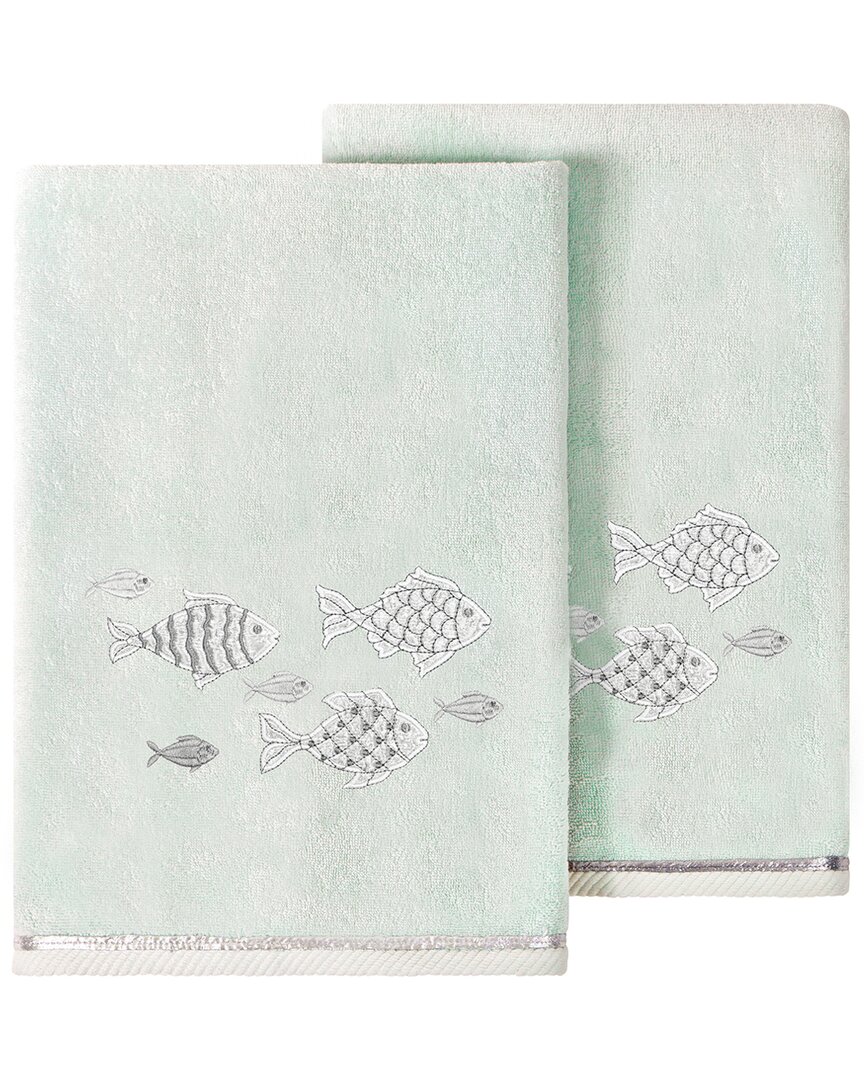 Linum Home Textiles Turkish Cotton Figi 2pc Embellished Bath Towel Set In Aqua