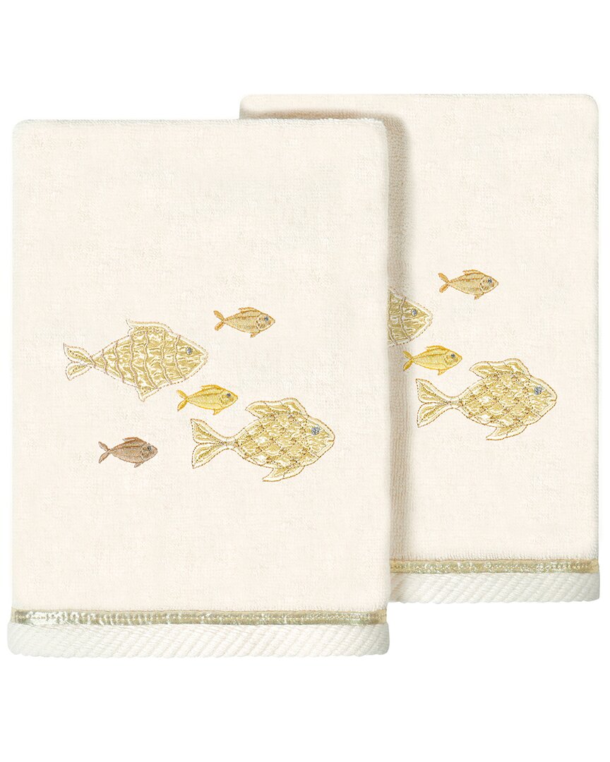 Linum Home Textiles Turkish Cotton Figi 2pc Embellished Hand Towel Set In Beige
