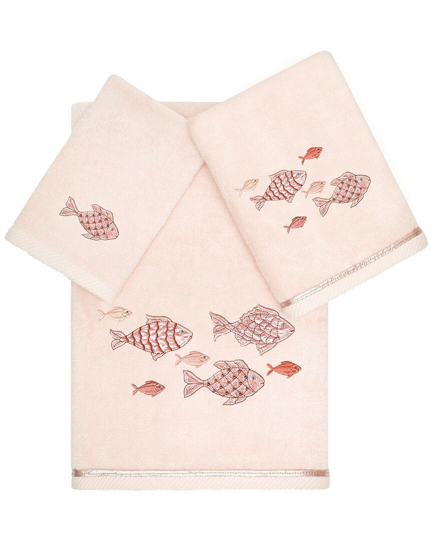 Linum Home Textiles Turkish Cotton Figi 3pc Embellished Towel Set In Blush