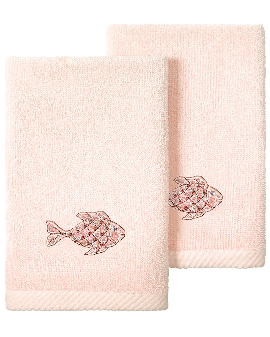 Linum Home Textiles Turkish Cotton Figi 2pc Embellished Fingertip Towel Set In Blush