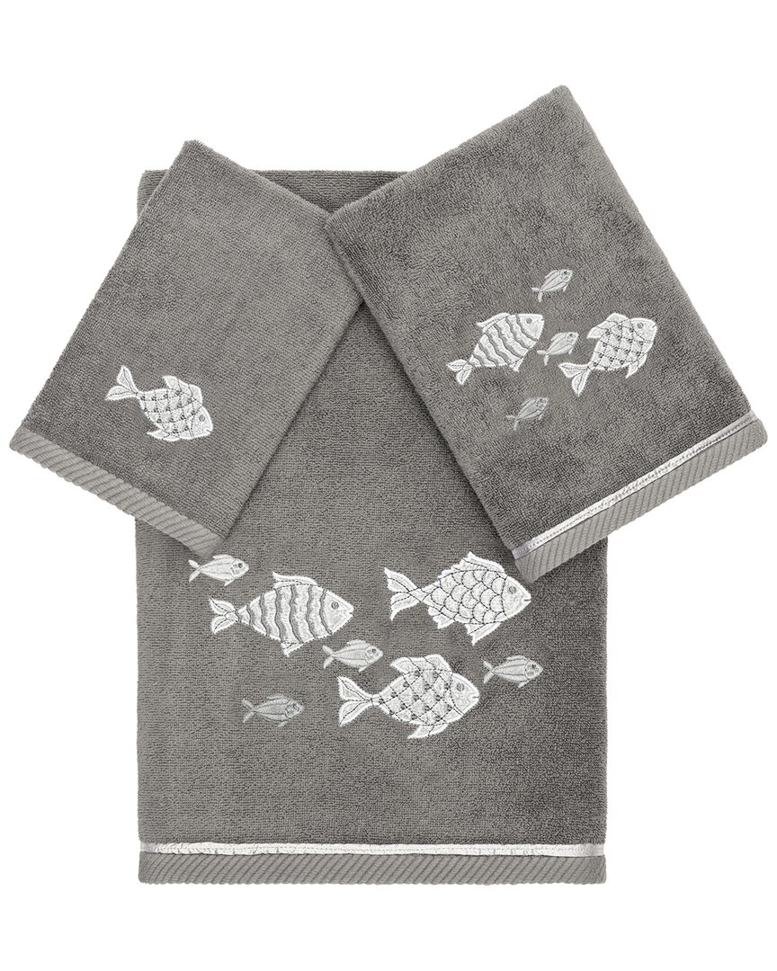 Linum Home Textiles Turkish Cotton Figi 3pc Embellished Towel Set In Charcoal