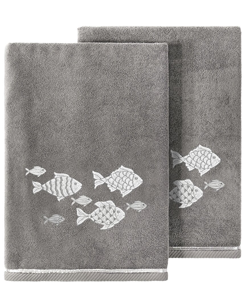 Linum Home Textiles Turkish Cotton Figi 2pc Embellished Bath Towel Set In Charcoal