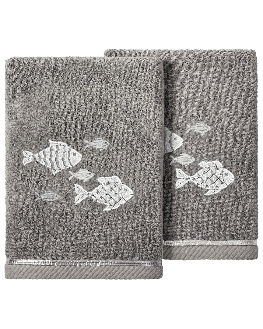 Linum Home Textiles Turkish Cotton Figi 2pc Embellished Hand Towel Set In Charcoal