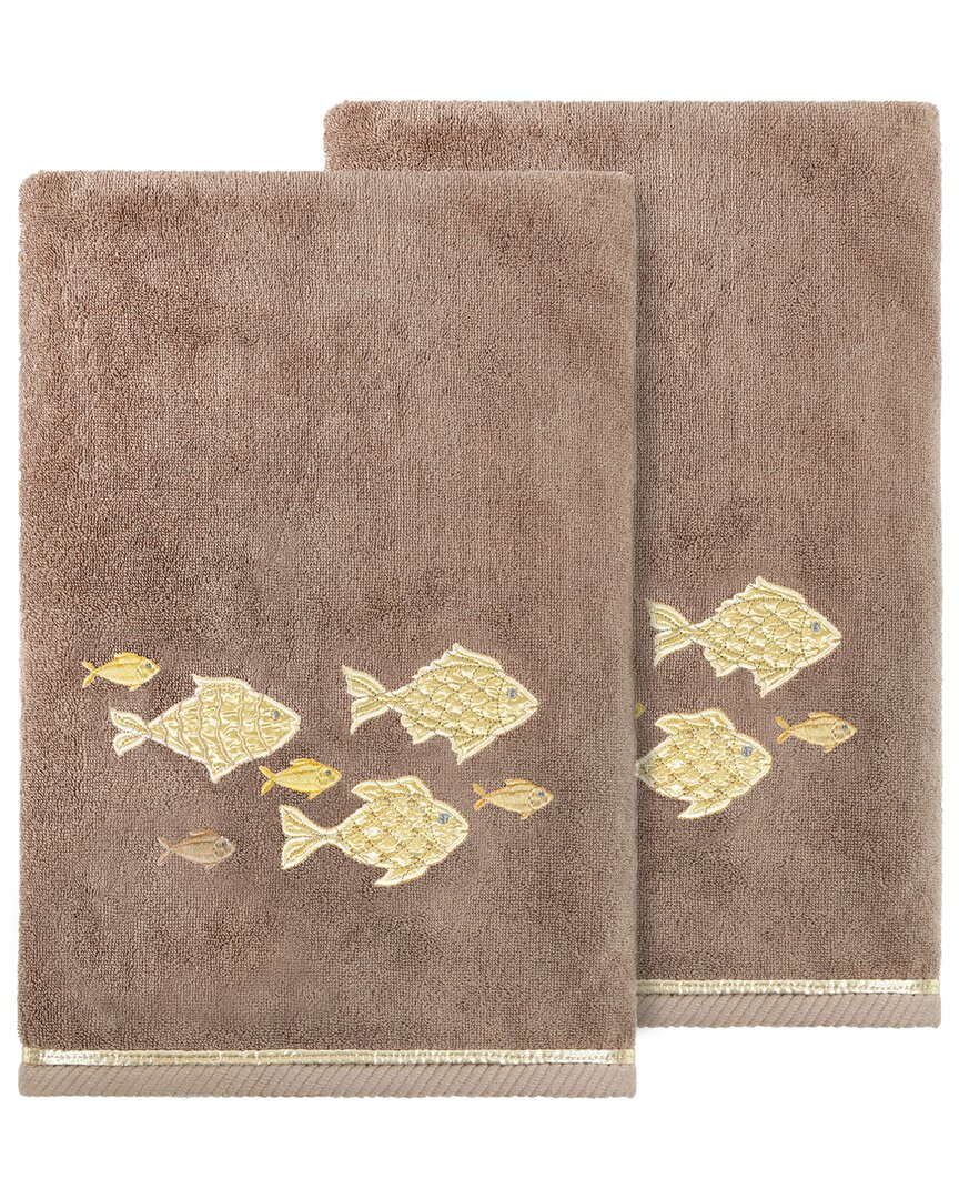 Linum Home Textiles Turkish Cotton Figi 2pc Embellished Bath Towel Set In Brown