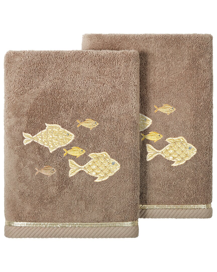 Linum Home Textiles Turkish Cotton Figi 2pc Embellished Hand Towel Set In Brown