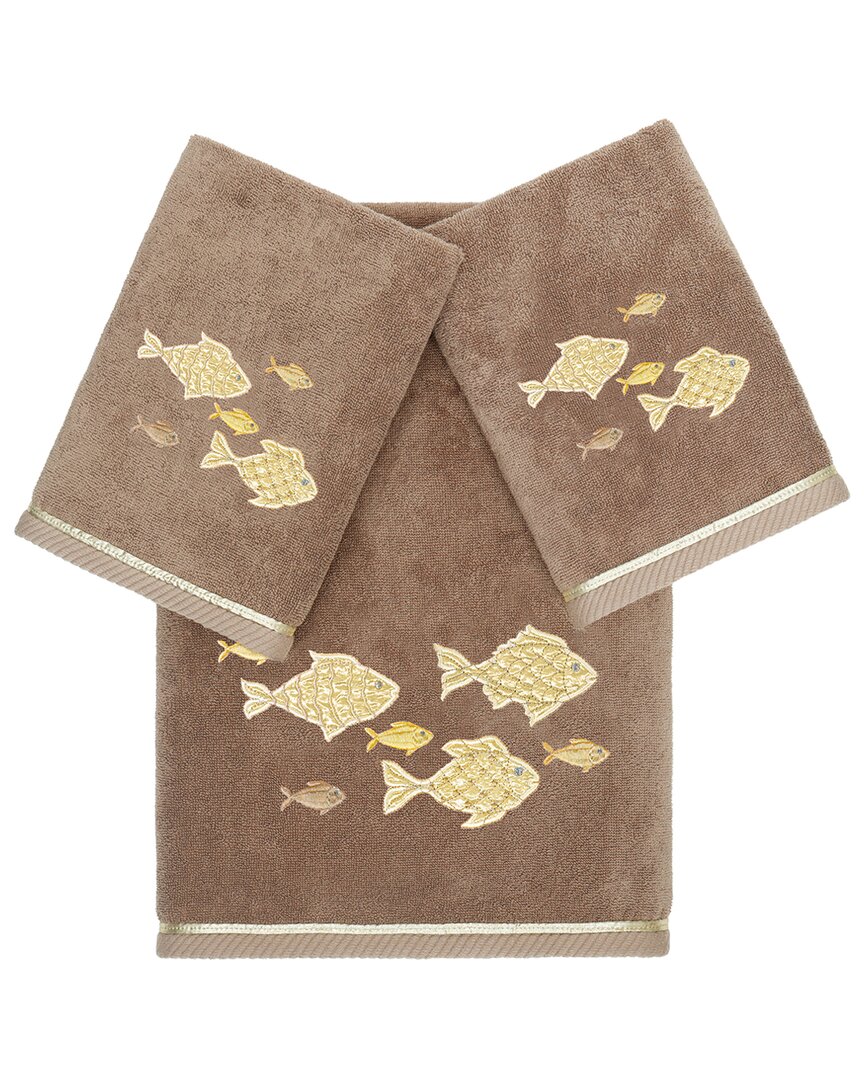 Linum Home Textiles Turkish Cotton Figi 3pc Embellished Towel Set In Brown