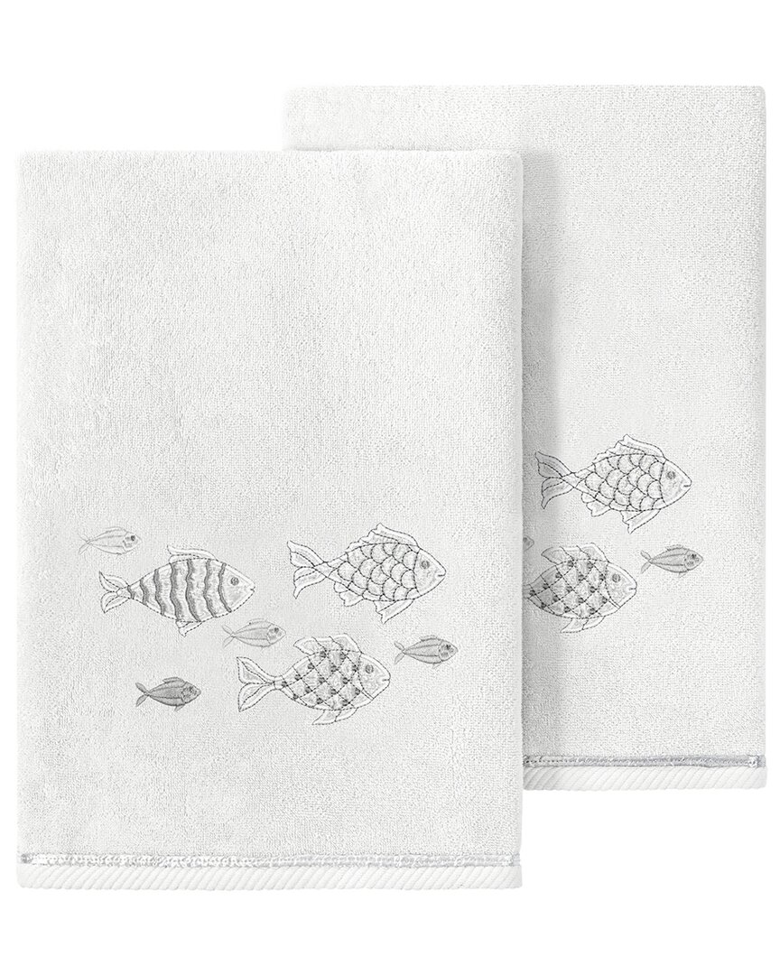 Linum Home Textiles Turkish Cotton Figi 2pc Embellished Bath Towel Set In Silver
