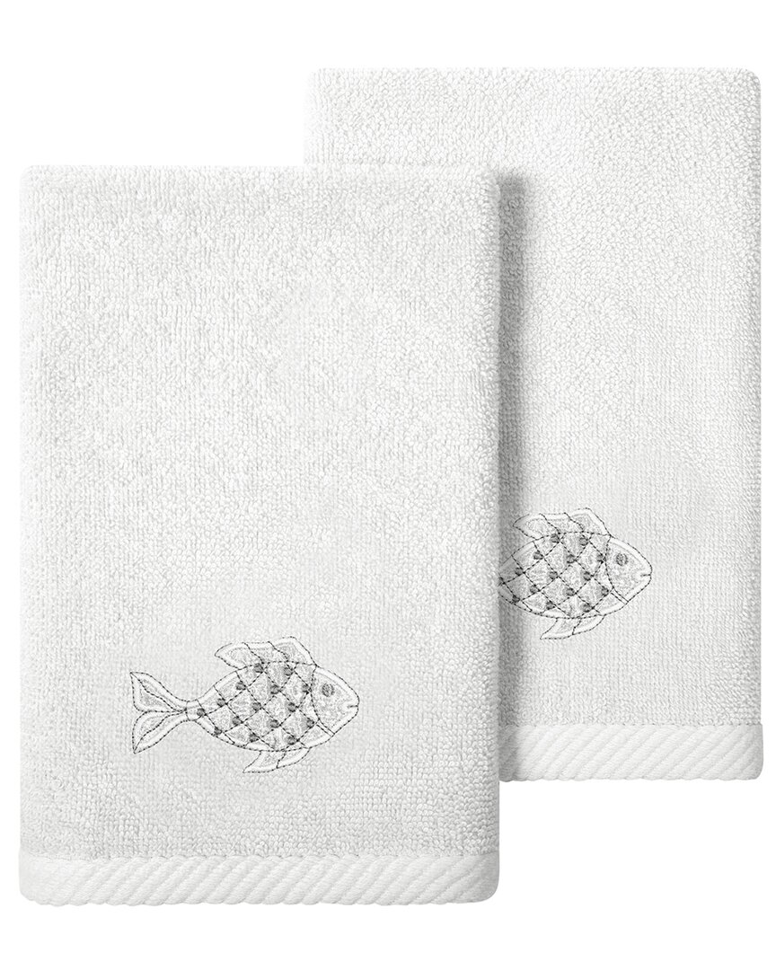 Linum Home Textiles Turkish Cotton Figi 2pc Embellished Fingertip Towel Set In Silver