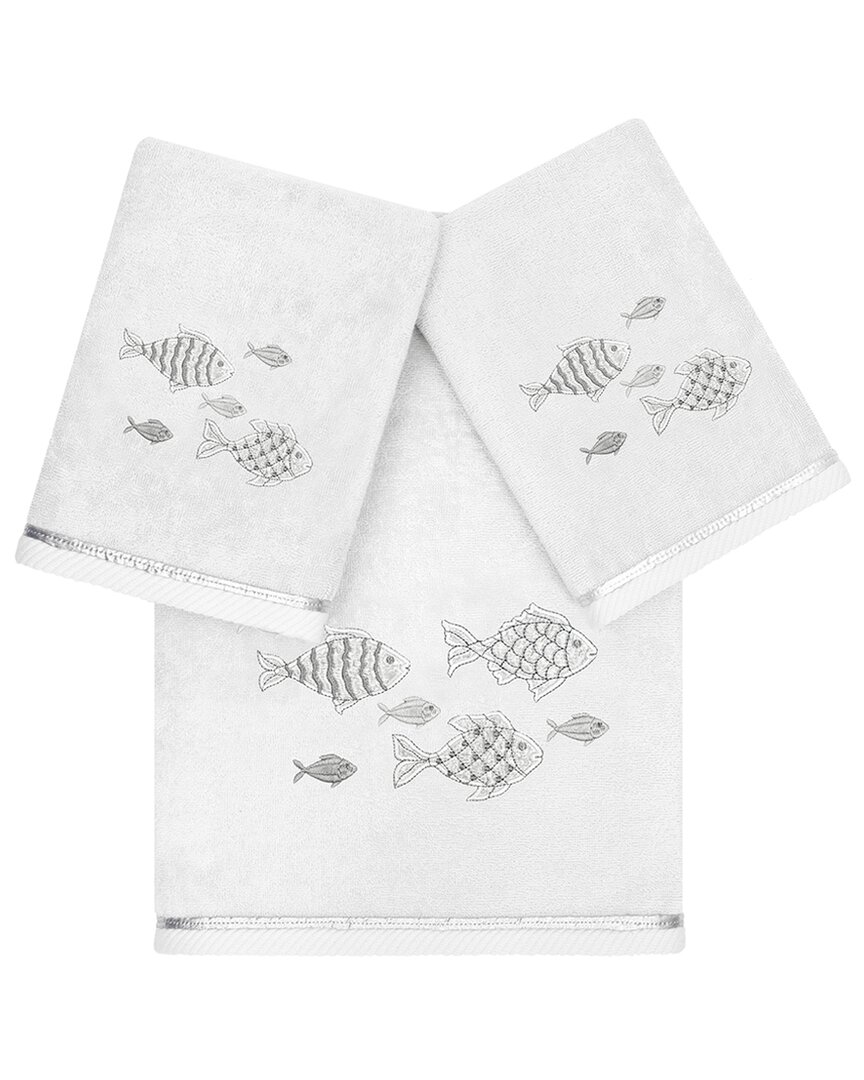 Linum Home Textiles Turkish Cotton Figi 3pc Embellished Bath & Hand Towel Set In White