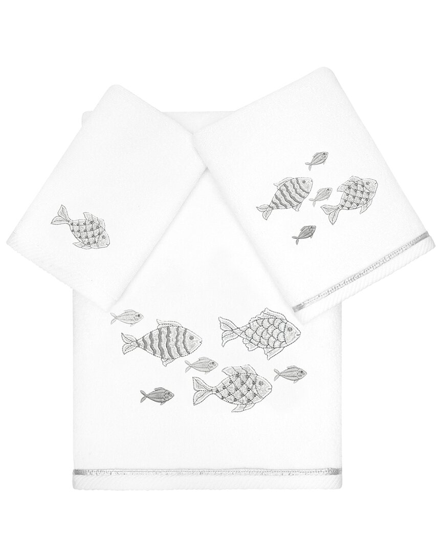 Linum Home Textiles Turkish Cotton Figi 3pc Embellished Towel Set In White