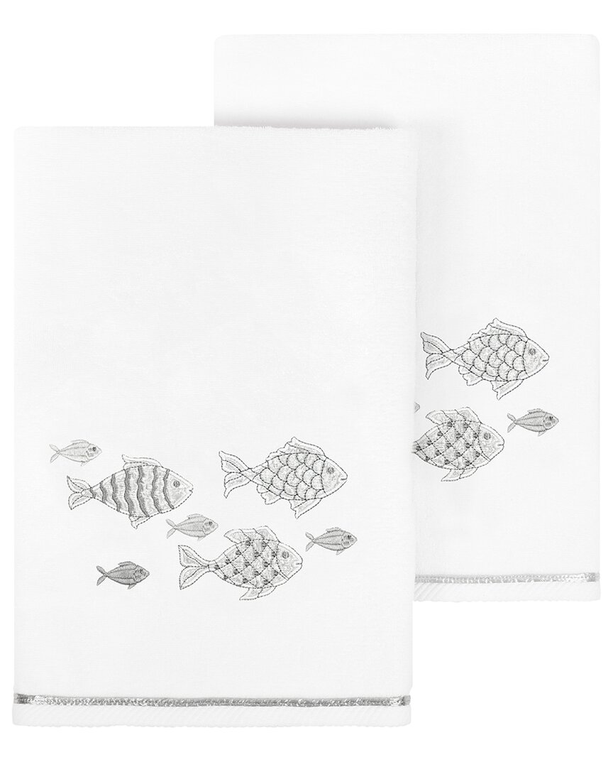 Linum Home Textiles Turkish Cotton Figi 2pc Embellished Bath Towel Set In White