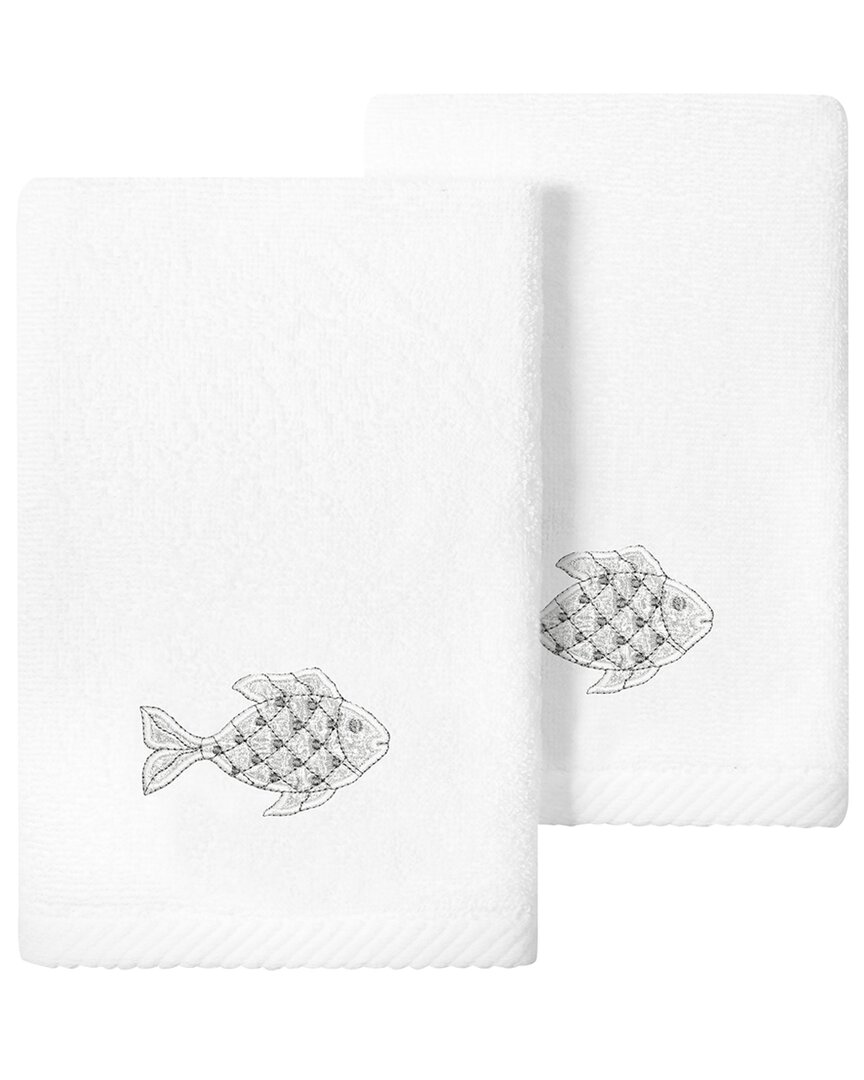 Linum Home Textiles Turkish Cotton Figi 2pc Embellished Fingertip Towel Set In White