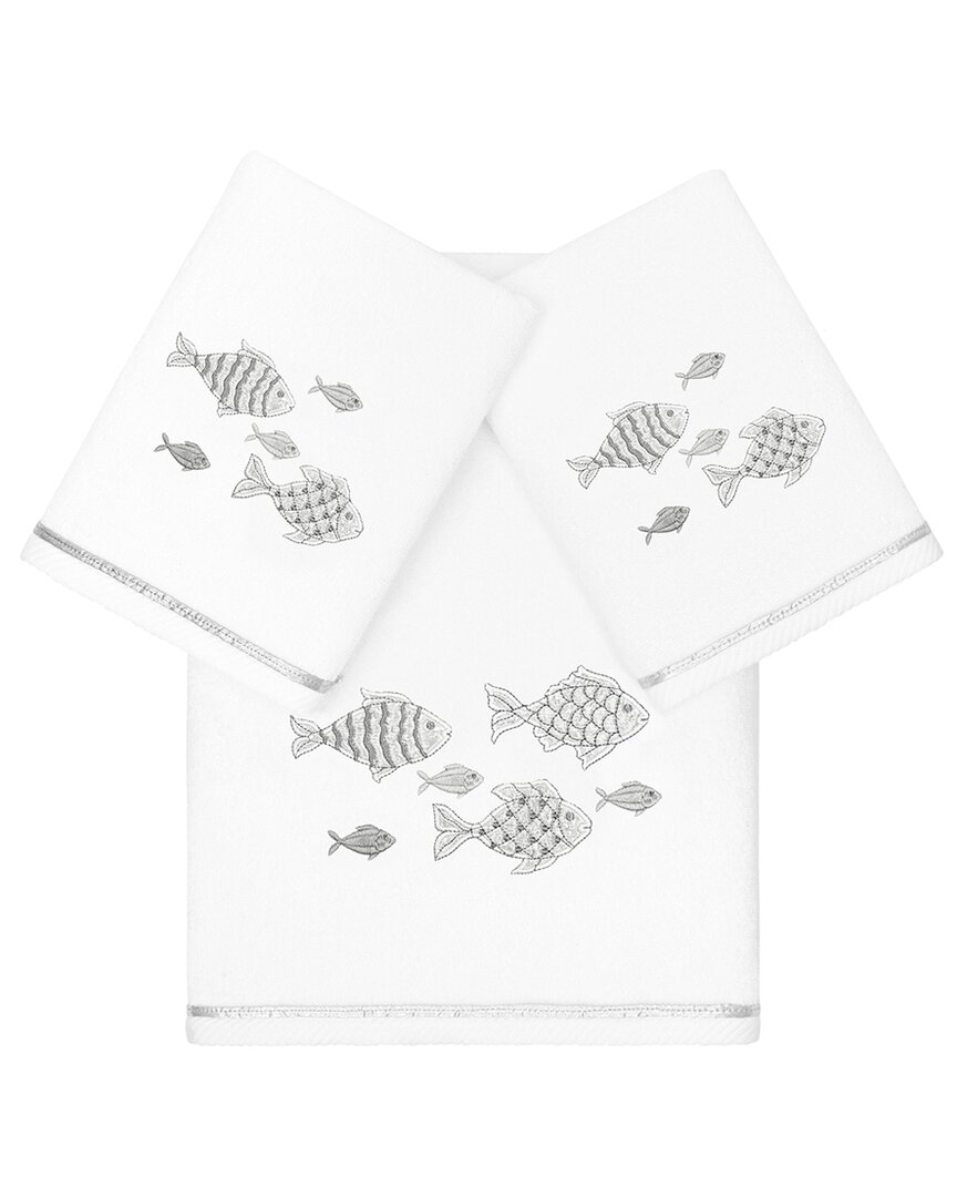 Shop Linum Home Textiles Turkish Cotton Figi 3pc Embellished Bath & Hand Towel Set In White