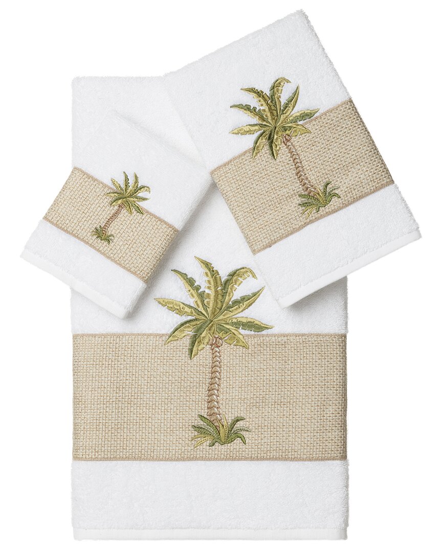 Linum Home Textiles Turkish Cotton Colton 3pc Embellished Towel Set In White