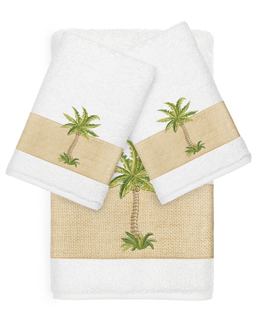 Linum Home Textiles Turkish Cotton Colton 3pc Embellished Bath & Hand Towel Set In White