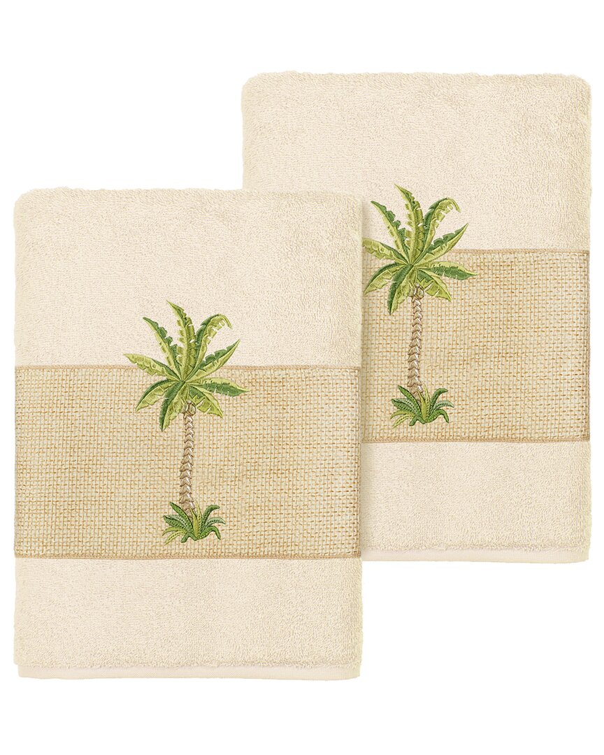 Linum Home Textiles Turkish Cotton Colton 2pc Embellished Washcloth Set In Cream